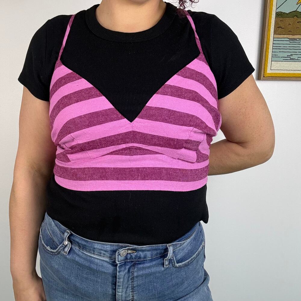 Target A new day crop top bralette purple pink stripe 1X - Picture 8 of 8